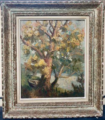 S. BACHASSON - Paysage animé d'un arbre en bord d'eau - pein…
