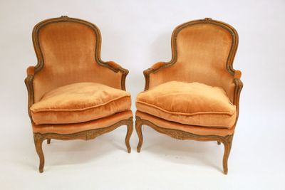 pair of louis xv style armchairs in velvet upholstered