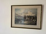 framed picture of a painting of a military scene hanging on a wall