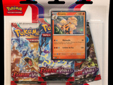 two pokemon cards in a package on a black background