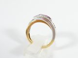 two tone gold and silver ring with pink and white diamonds