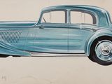 dessin représentant une voiture bleue sur fond beige, avec une inscription sur le côté
