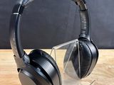 a close up of a pair of headphones sitting on a table