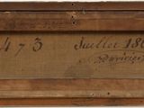 an old picture of a wooden frame with writing on it