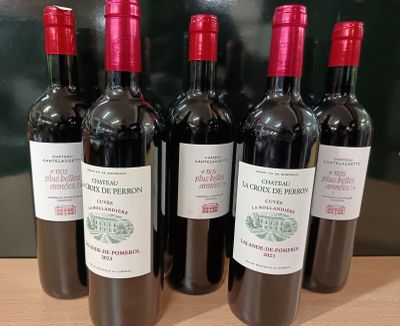 six bouteilles de vin rouge sont alignées sur une table