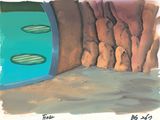 a drawing of a cave with two fish swimming in it