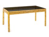 une image représentant une table en bambou avec un plateau en verre, sur fond blanc