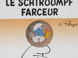 the smurch is holding a gift box and a coin
