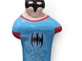 figurine of a cat wearing a t - shirt with a batman logo on it