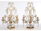 paire d'appliques murales anciennes en laiton et cristal