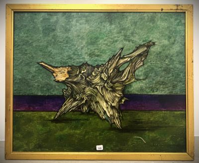 a painting of a bird that is sitting on a table