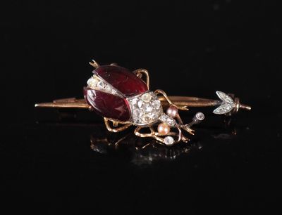 Ravissante broche en forme d'insecte en or jaune 750 et arge…