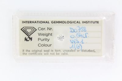 une étiquette portant la mention « Institut international de gemmologie » et représentant un diamant