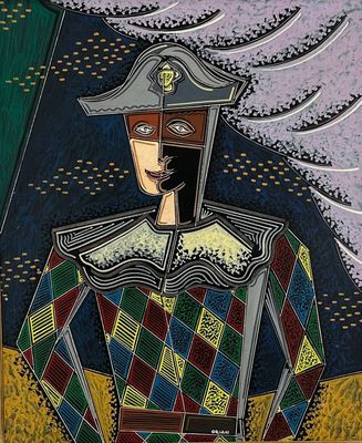 une image d'un tableau représentant un homme avec un chapeau sur la tête