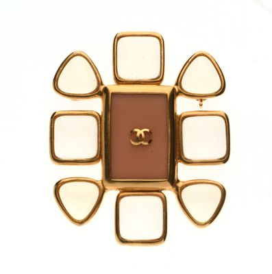 Broche Vintage Dorée Avec Cabochon – Marque Daniel Jouvance – Occasion En Bon état