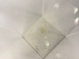 a dirty floor in a bathroom with a white tiled floor