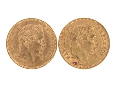 Deux pièces de 20 Francs or Napoléon III tête laurée de 1864… - Photo 1
