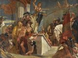 une image d'un tableau représentant un groupe de personnes sur une scène