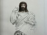 an image of a drawing of jesus holding a knife in his hand