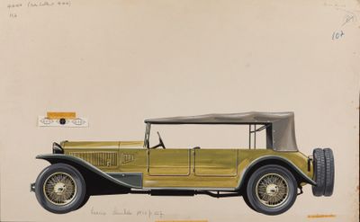 dessin représentant une voiture jaune avec un toit noir et une capote blanche