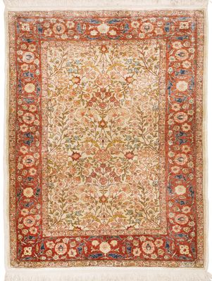 tapis persan ancien à motif floral sur fond rouge