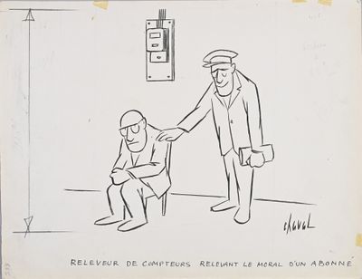 dessin représentant un homme serrant la main d'un autre homme dans une pièce
