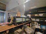 un micro-ondes posé sur un plan de travail en bois dans une cuisine
