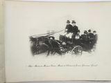 an old photo of a horse drawn carriage with people in it
