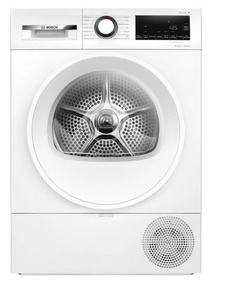 un gros plan d'un sèche-linge blanc sur fond blanc