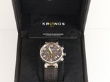 kronos men ' s watch with black dial and black leather strap