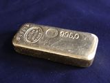 a gold bar on a blue background