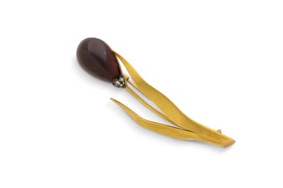 une image représentant une broche aux couleurs or et marron sur fond blanc
