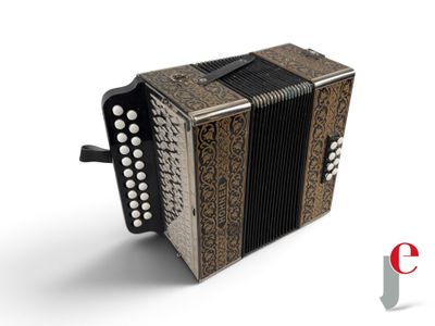an image of a black and white accordion on a white background