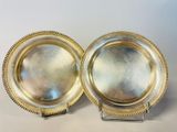 pair of silver plate with beaded edge on stand