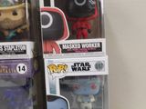 three funko pop vinyl figures are stacked on top of each other