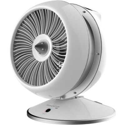un ventilateur blanc posé sur un pied métallique