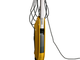an image of a yellow and black vacuum cleaner on a white background
