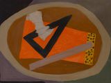painting of a plate of food with a knife and fork on it