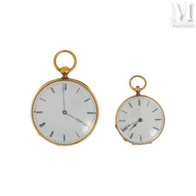 deux montres de poche en or avec chiffres romains et chiffres romains