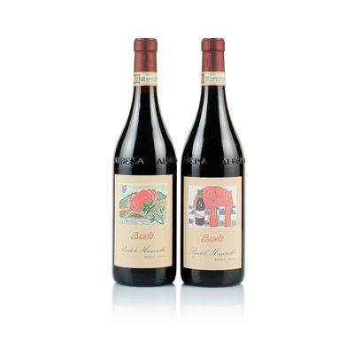 deux bouteilles de vin rouge posées l'une à côté de l'autre sur une surface blanche