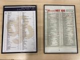 two framed posters on the wall of a restaurant