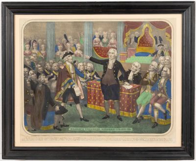 un tableau représentant un homme debout devant une foule