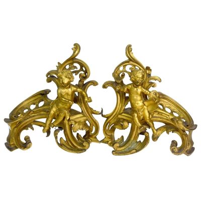 paire de figurines anciennes en laiton représentant des chérubins et des anges