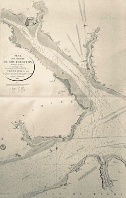 an old map of a river with a large body of water in it