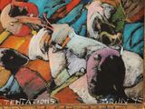 a painting of a group of people riding horses