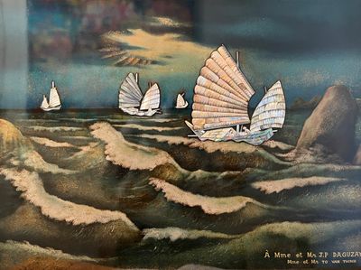 Panneau en laque à décor de jonques Vietnam - XXème