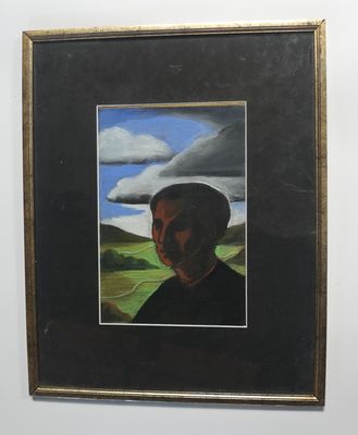 Ecole du XXe siècle Homme dans un paysage Gouache sur papier
