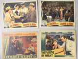 quatre affiches de films anciens représentant un homme et une femme dans une voiture