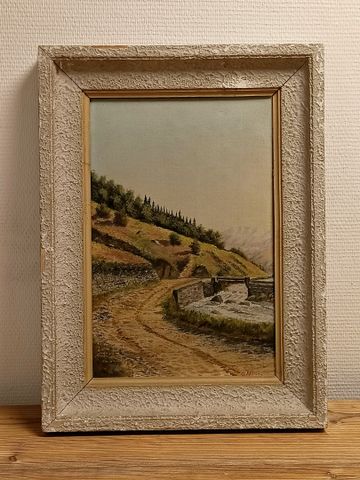 G. NICORA. Huile sur panneau « le col au pont » , titrée au dos e