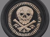 a picture of a skull and crossbones on a black plate